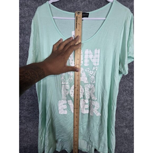 Fred David Shirt Womens Large Mint Green Sunday Forever Graphic Scoop Neck Rayon - Picture 4 of 7